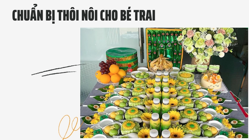 Chuẩn bị mâm cúng thôi nôi cho bé trai
