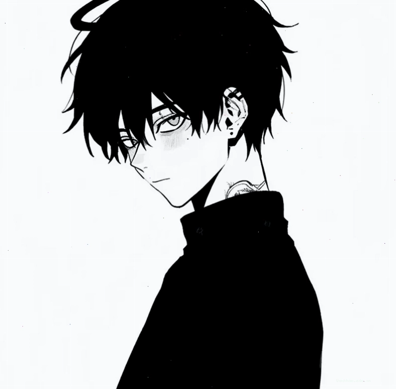 Ảnh anime boy lạnh lùng đen trắng thể hiện thần thái ngầu