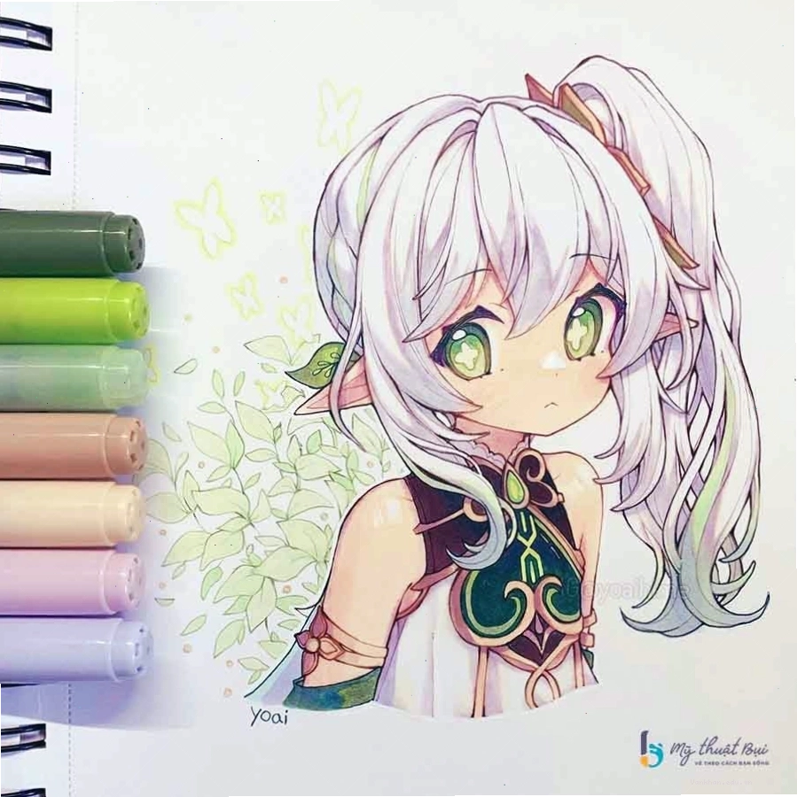 Ảnh anime đẹp cute đơn giản dễ vẽ cô gái với mái tóc dài