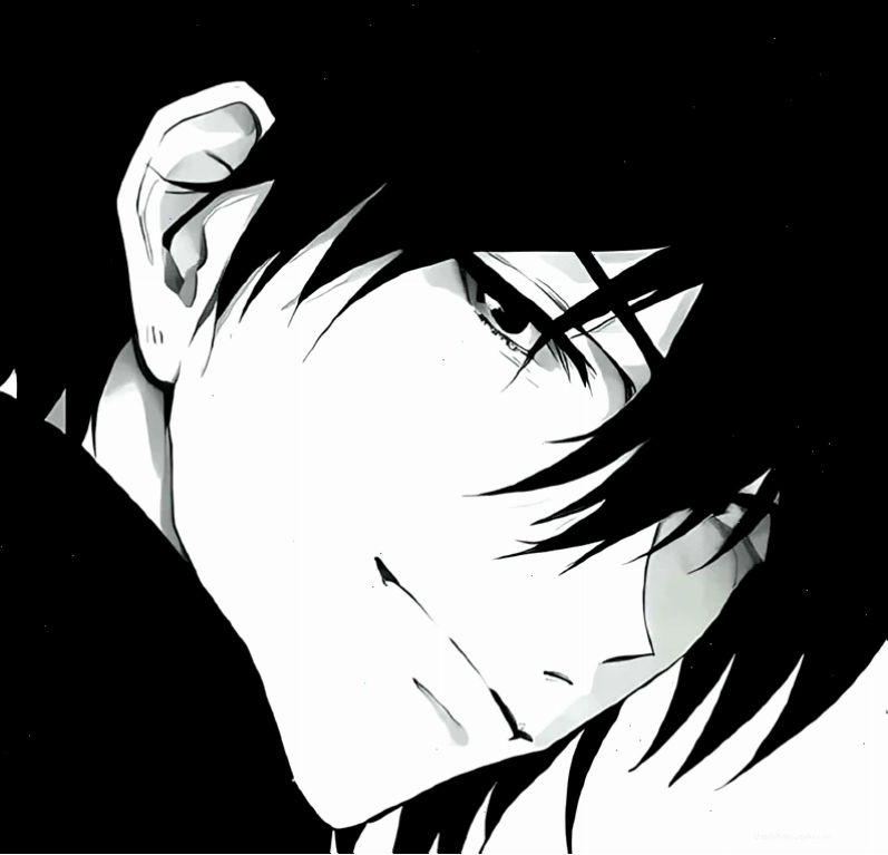Ảnh anime nam đen trắng thể hiện sự lạnh lùng và bí ẩn