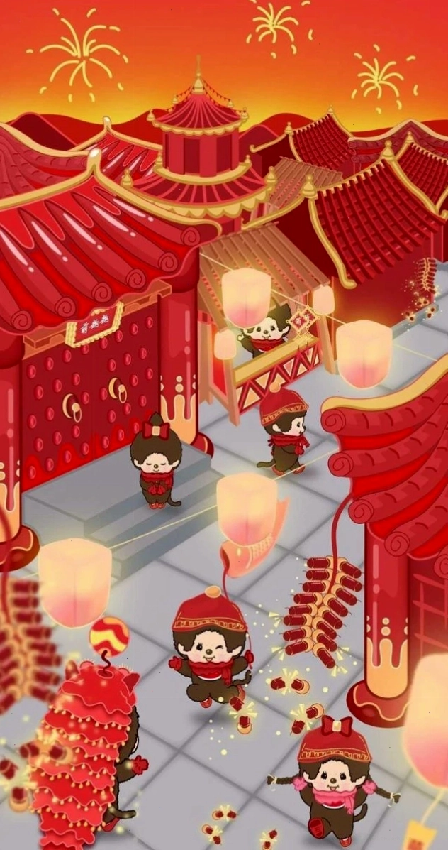 Ảnh nền điện thoại Tết anime cute và năng động