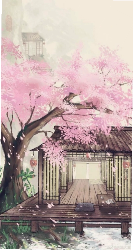 Ảnh phong cảnh anime với cây xanh và bầu trời
