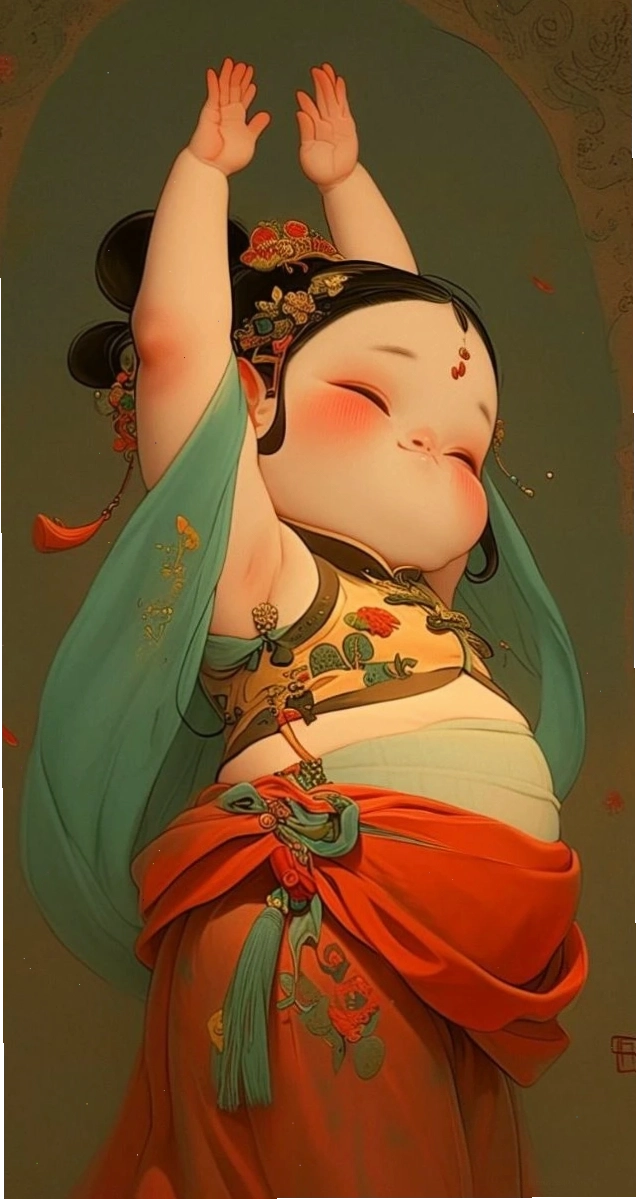 Anime bé gái mũm mĩm diện trang phục Tết