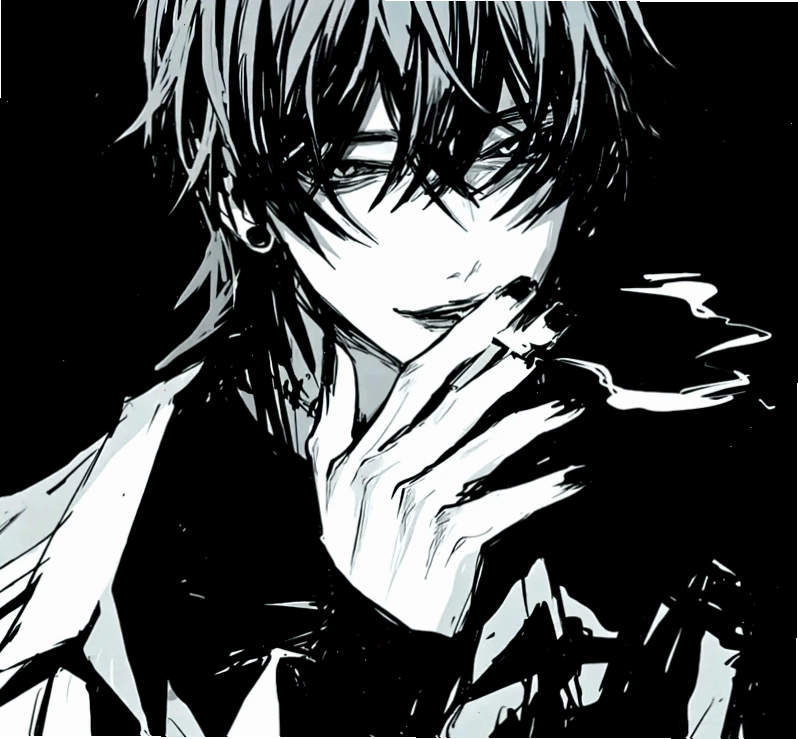Anime boy ngầu đen trắng với phong cách vẽ ấn tượng
