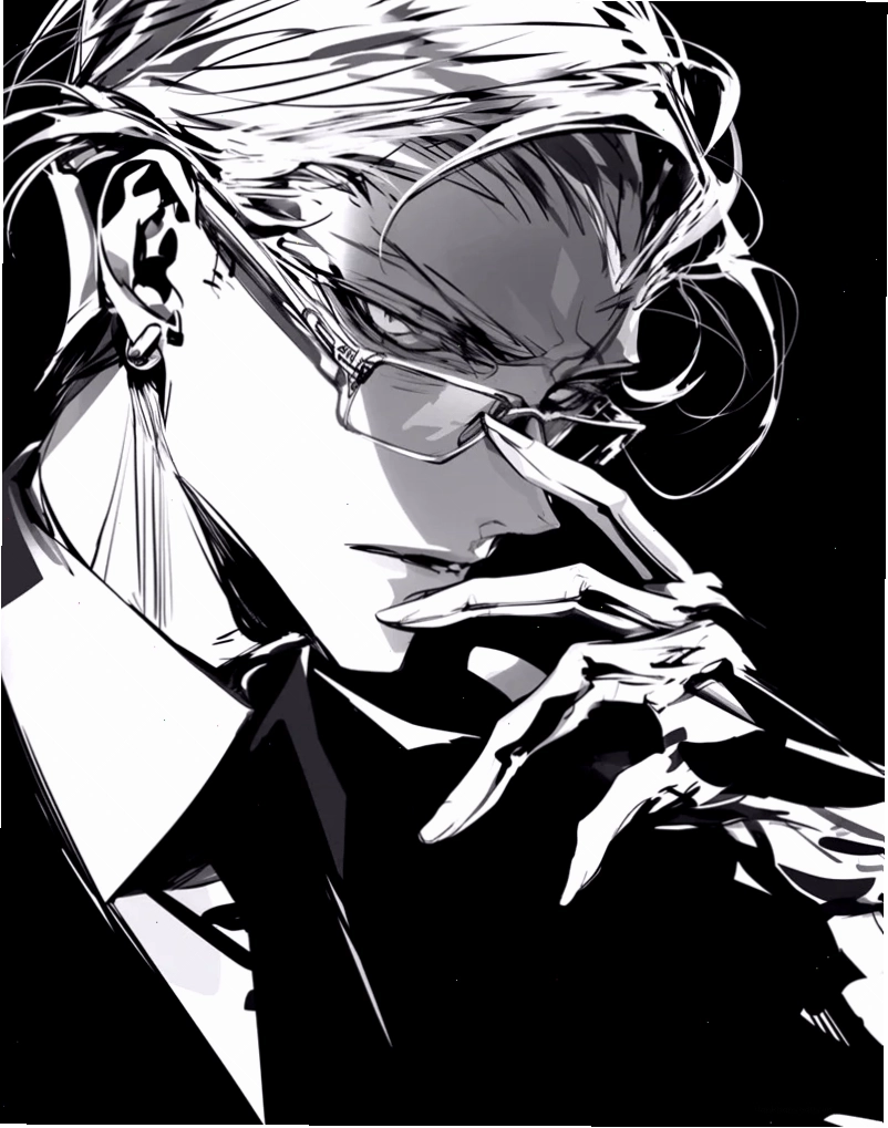 Anime boy với phong thái tự tin và ánh mắt đầy quyền lực
