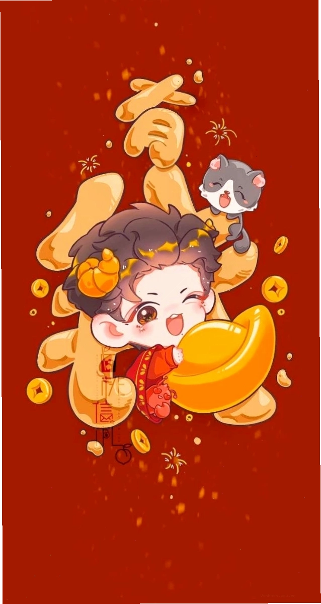 Avatar Tết anime chibi dễ thương với trang phục truyền thống