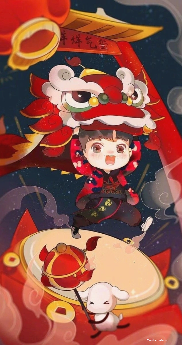Avatar Tết anime dễ thương với cô bé cầm cành đào