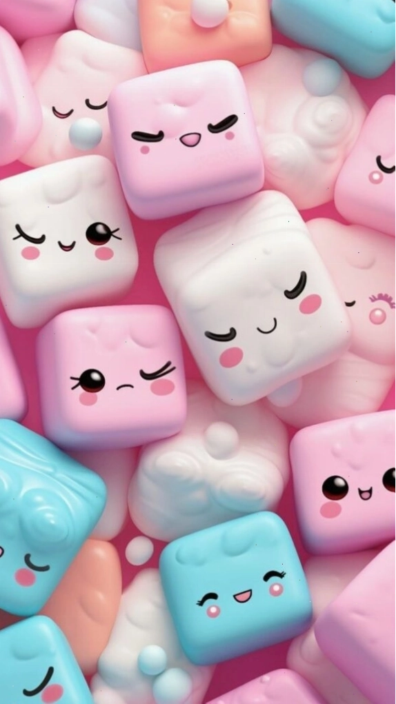 Bánh kẹo dẻo cute rực rỡ sắc màu đáng yêu trên nền hồng