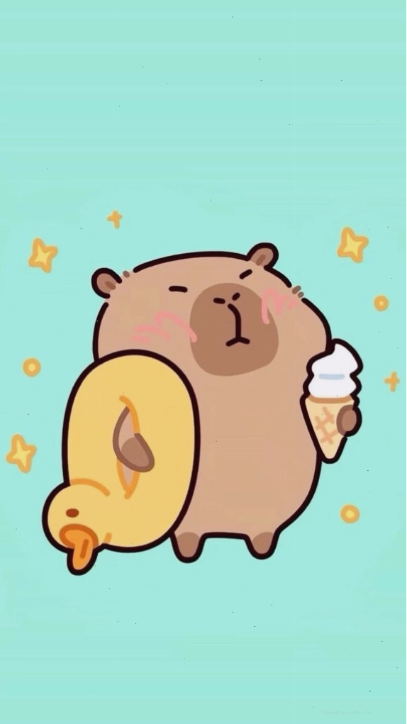 Capybara cõng vịt vàng trên lưng