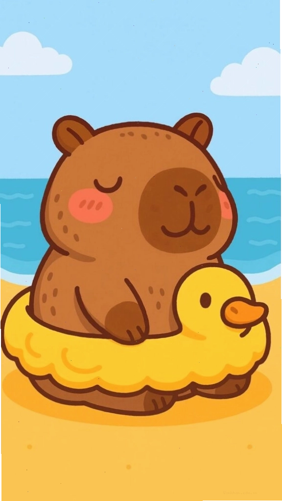 Capybara tắm biển trên phao vịt
