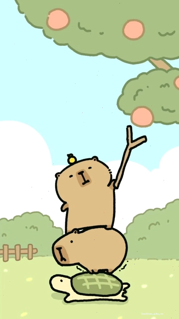 Capybara xếp chồng lên rùa hái quả, hình ảnh vô tri độc đáo
