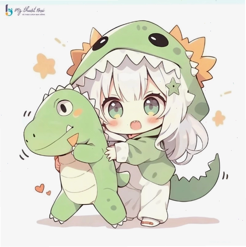Cô gái anime chibi với biểu cảm vui vẻ