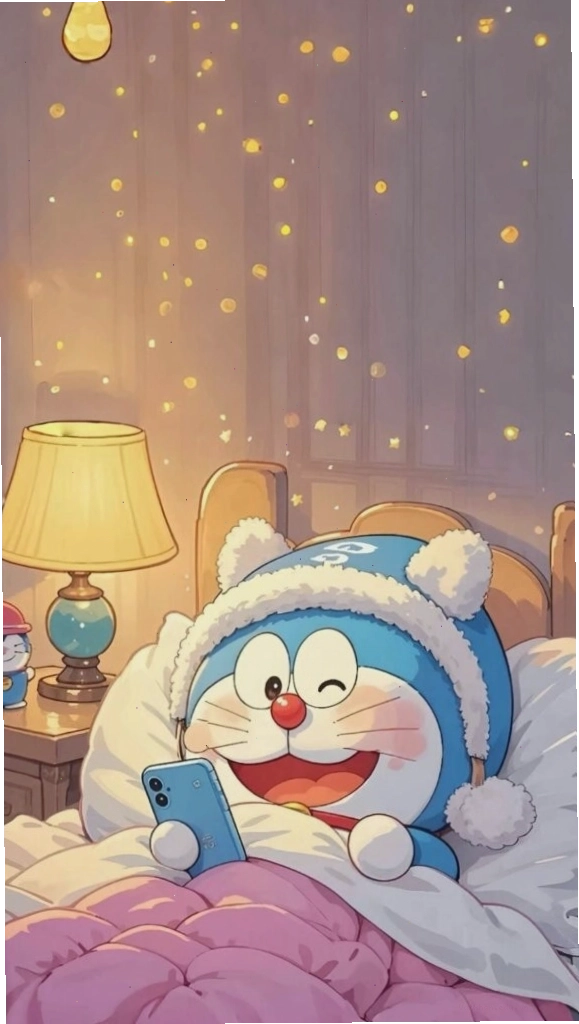 Doraemon cuộn tròn trên giường, giấc mơ ngọt ngào trong đêm