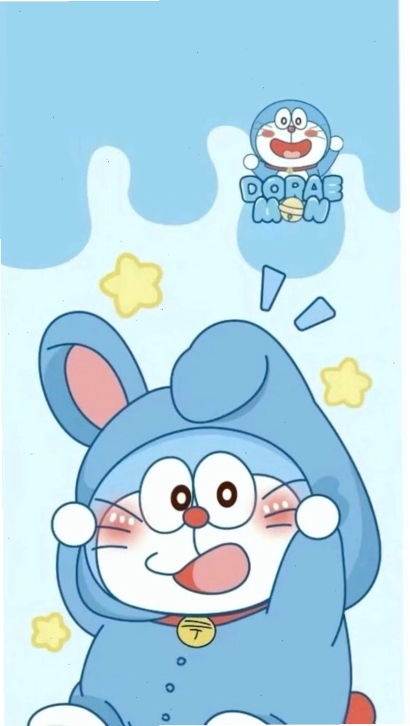 Doraemon đáng yêu đội mũ tai thỏ