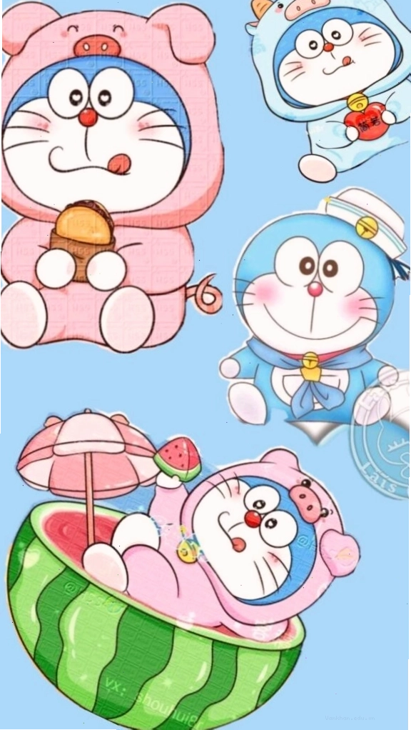 Doraemon và nhóm bạn chibi cùng tắm mát trong dưa hấu
