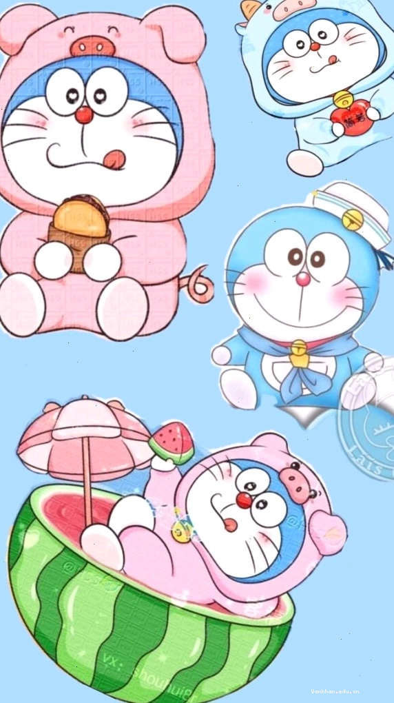 Doraemon và nhóm bạn chibi cùng tắm mát trong dưa hấu