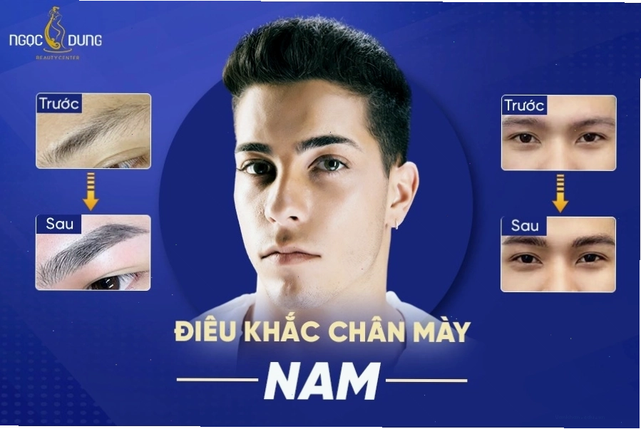 Hình ảnh khách hàng trước và sau khi điêu khắc chân mày nam