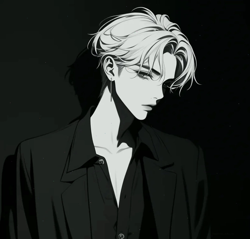 Hình ảnh nhân vật anime nam ngầu với phong cách đen trắng ấn tượng