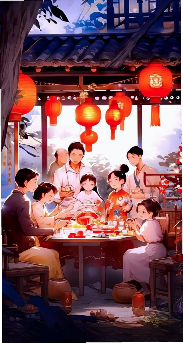 Hình ảnh Tết bên đèn lồng cho điện thoại phong cách anime