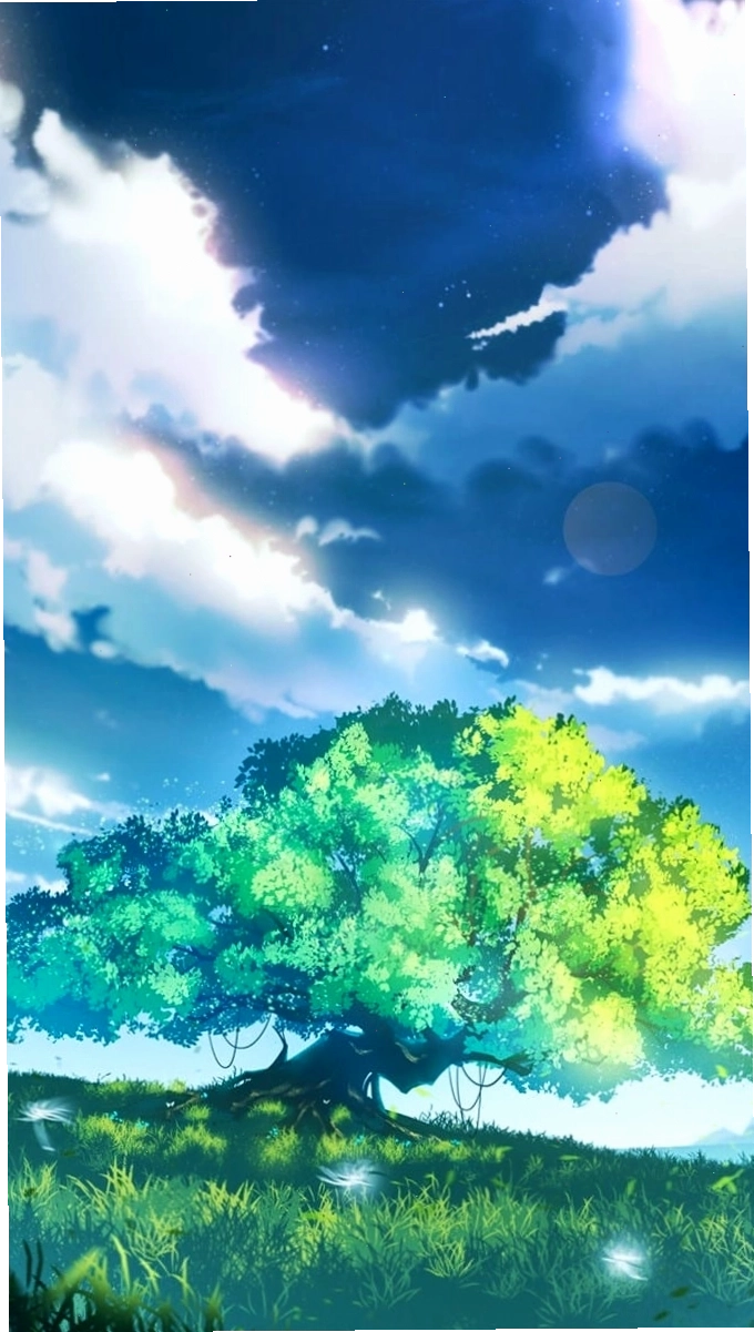 Hình ảnh thiên nhiên anime độc đáo với cây cối và hồ nước