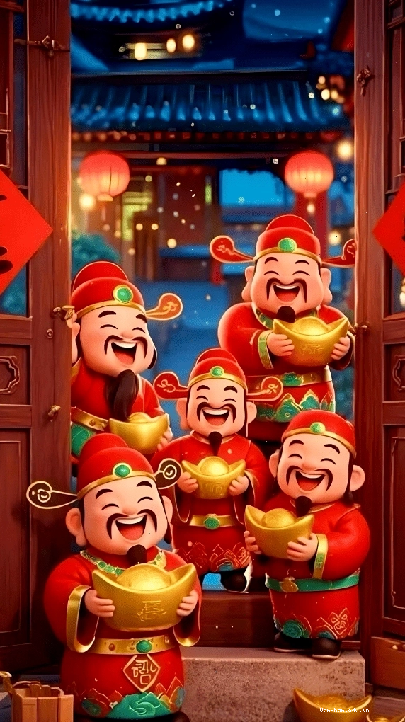 Hình nền 5 ông Thần Tài uy nghiêm và phúc hậu
