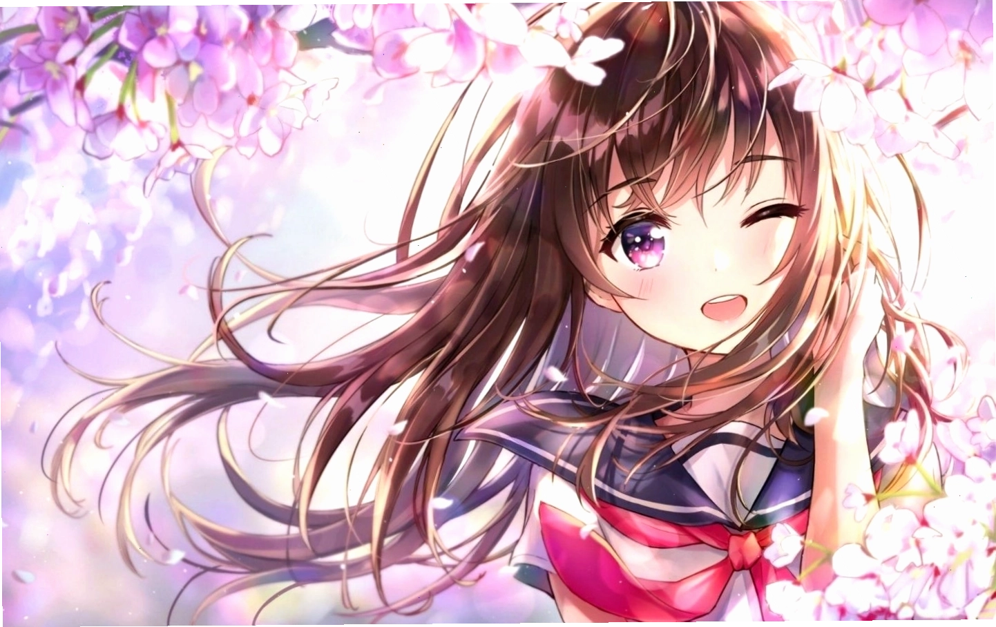 Hình nền anime nữ dễ thương với đôi mắt to tròn và biểu cảm ngây thơ