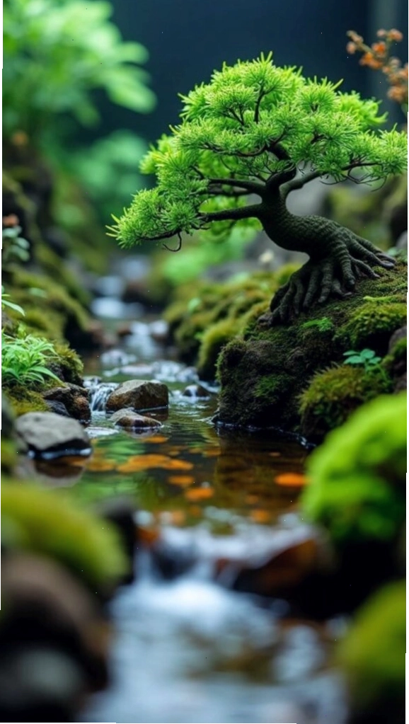 Hình nền cây bonsai xanh tốt cho người mệnh Mộc