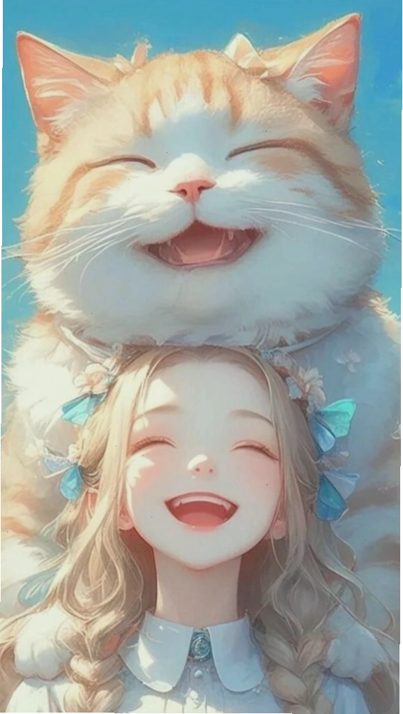 Hình nền cô gái đội mèo cam cười tươi