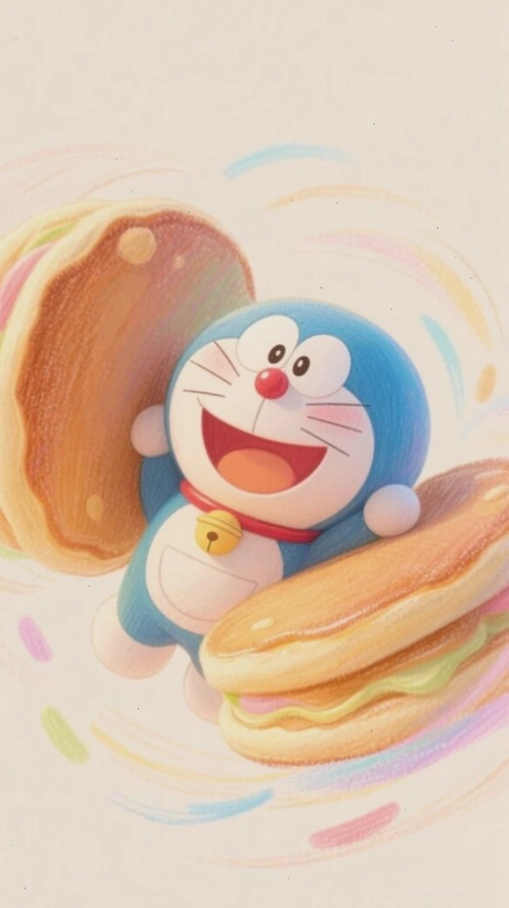 Hình nền Doraemon chibi đang ăn bánh rán ngon lành