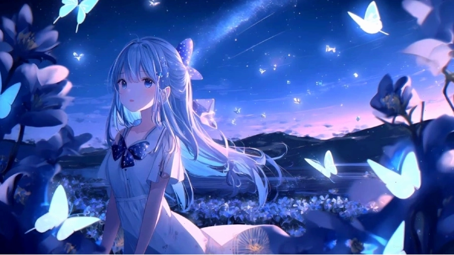 Hình nền máy tính anime cô gái dễ thương với đôi mắt to tròn