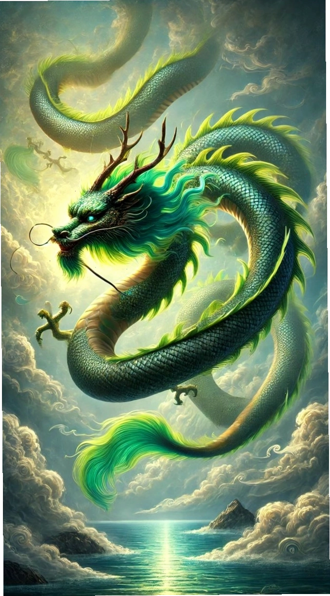 Hình nền rồng xanh phun nước