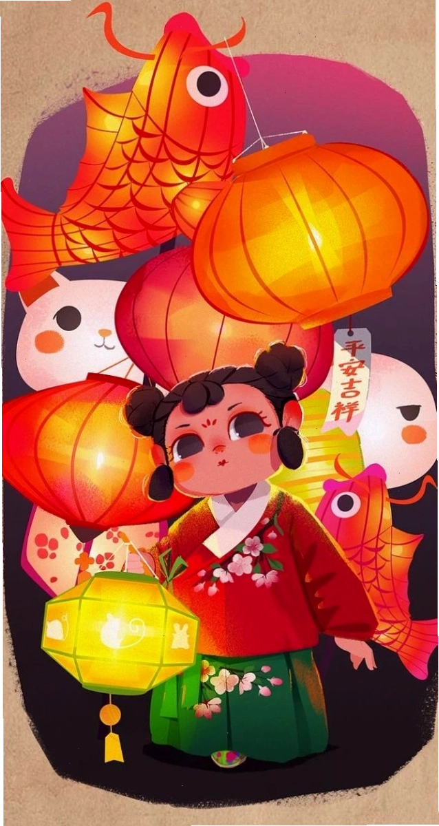 Hình nền Tết có đèn lồng dễ thương phong cách anime