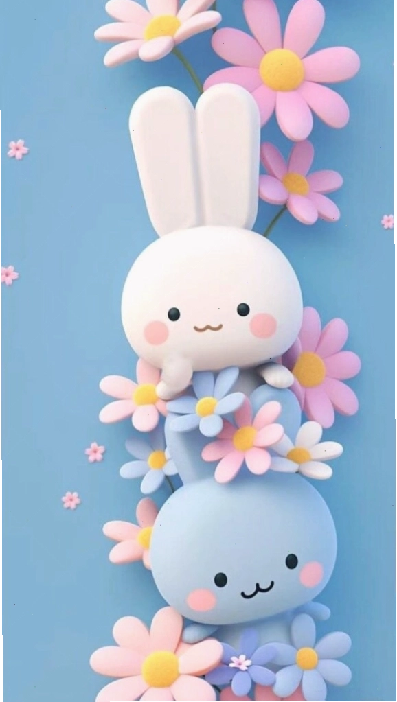 Hình nền xanh dương pastel với hình ảnh chú thỏ trắng nhỏ nhắn