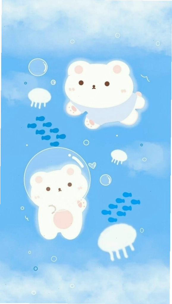 Hình nền xanh dương pastel với hình ảnh gấu trắng dễ thương