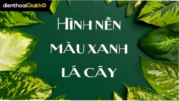 Hình nền xanh lá cây với các họa tiết lá cây tinh tế