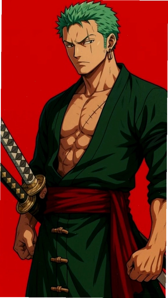 Hình nền Zoro đứng trên nền đỏ thần thái chiến binh