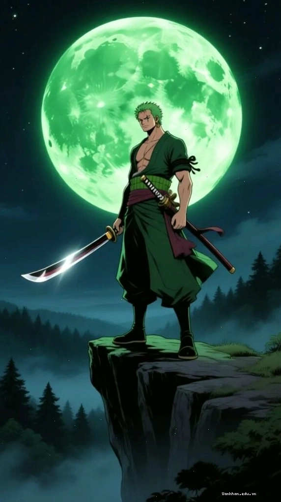 Hình nền Zoro đứng trên vách đá dưới trăng sáng