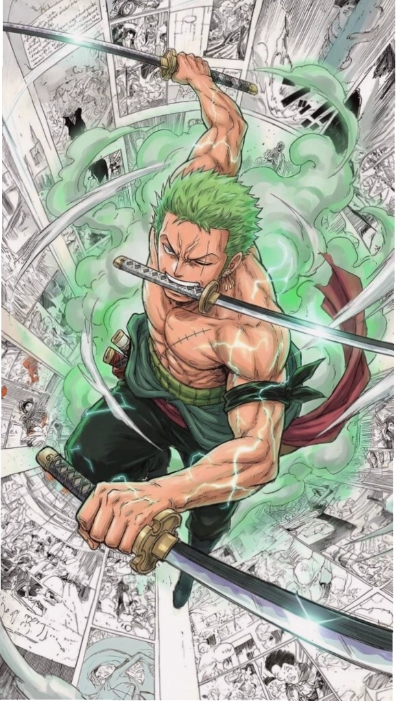 Hình nền Zoro lao tới với phong cách chiến đấu mạnh mẽ