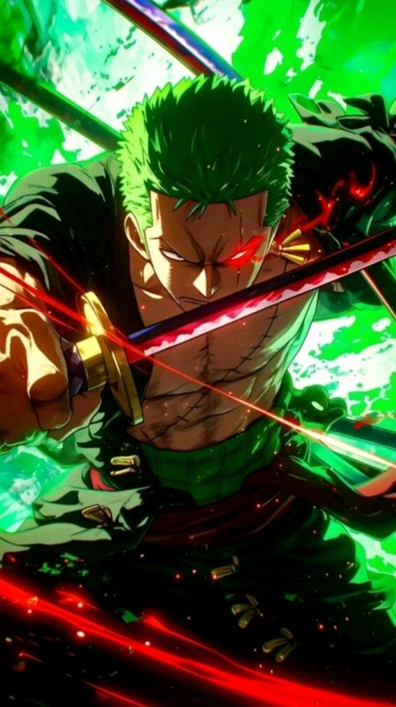 Hình nền Zoro One Piece tung chiêu kiếm đỏ xanh cực ngầu