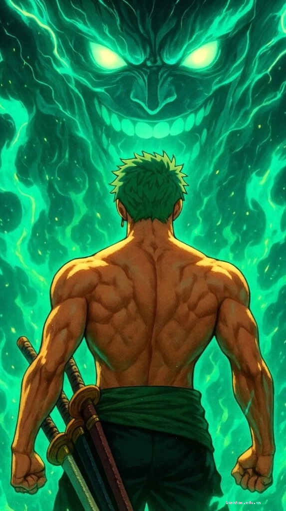Hình nền Zoro quay lưng tỏa khí xanh bí ẩn
