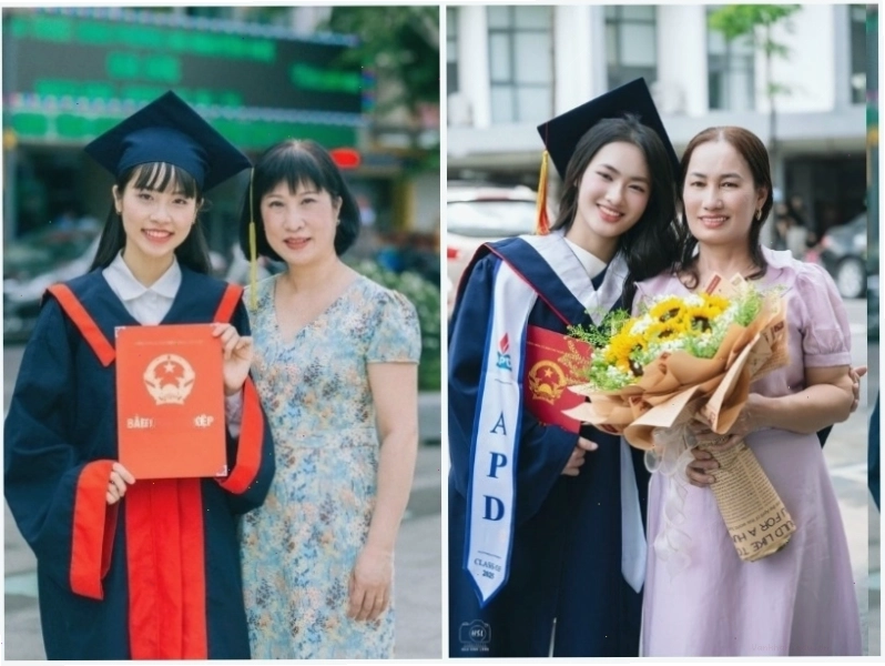 Mẹ diện váy chữ A chụp ảnh kỷ yếu cùng con trai