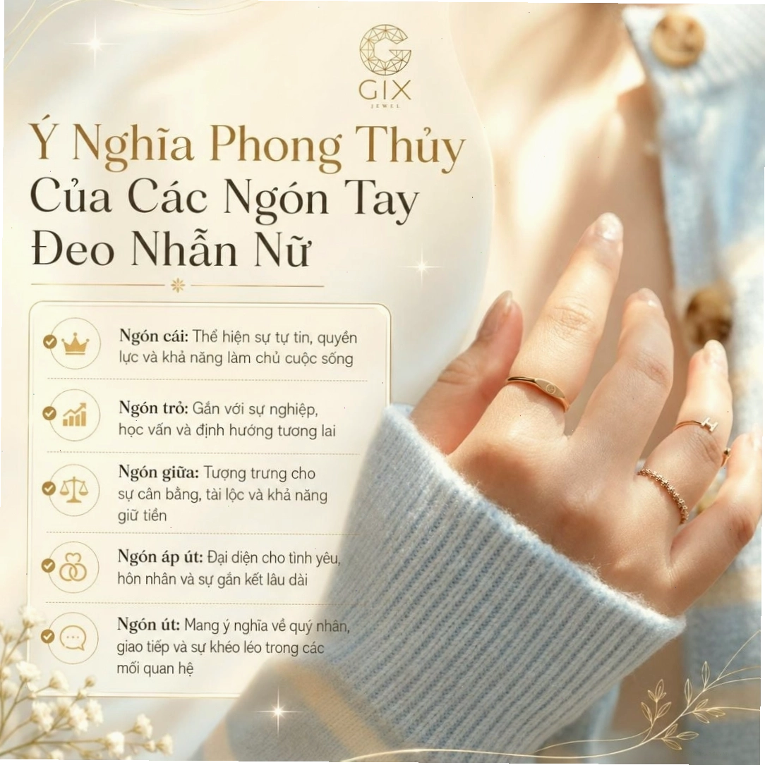 Nhẫn ngón giữa cho nữ mang lại sự cân bằng và tài lộc