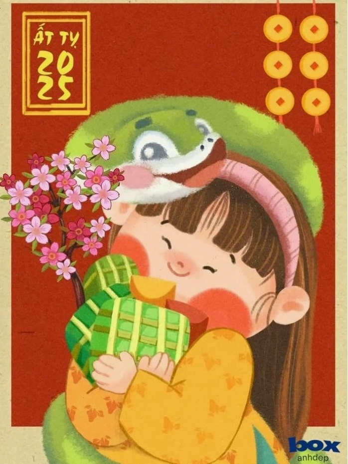 Nhân vật Chibi mỉm cười tươi tắn đón chào năm mới