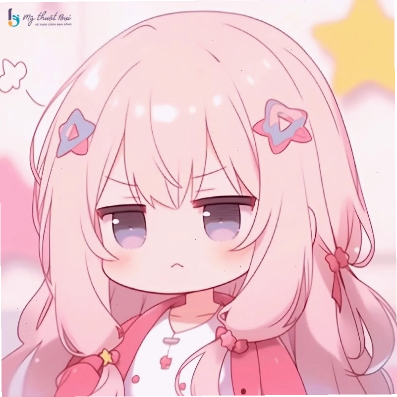 Nhân vật chibi nữ với đôi mắt to tròn và biểu cảm đáng yêu