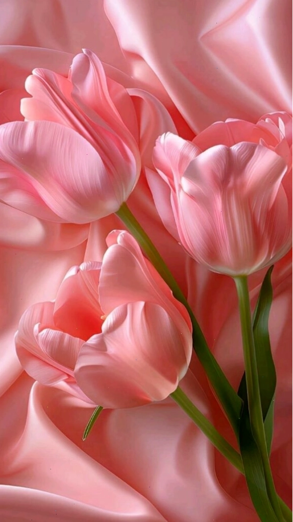 Những cánh hoa tulip hồng mềm mại lướt nhẹ trên nền nước trong xanh