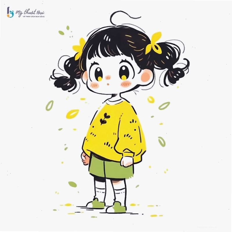 Tác phẩm chibi nữ dễ thương trên nền màu pastel