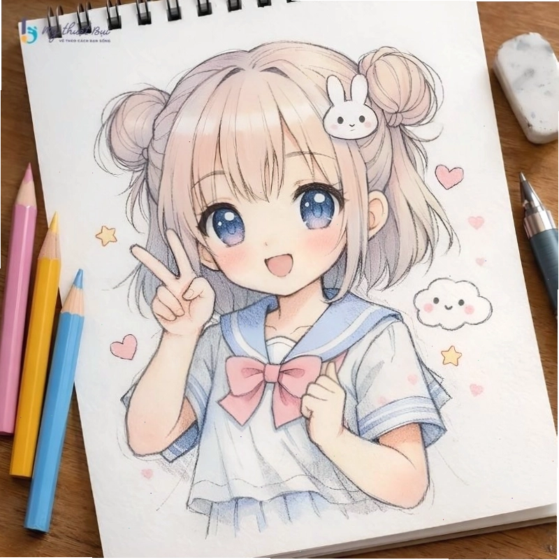 Tác phẩm tranh vẽ anime nữ với kỹ thuật đi màu điêu luyện