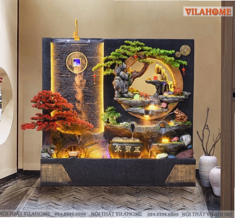 Thác nước hòn non bộ trong không gian xanh mát