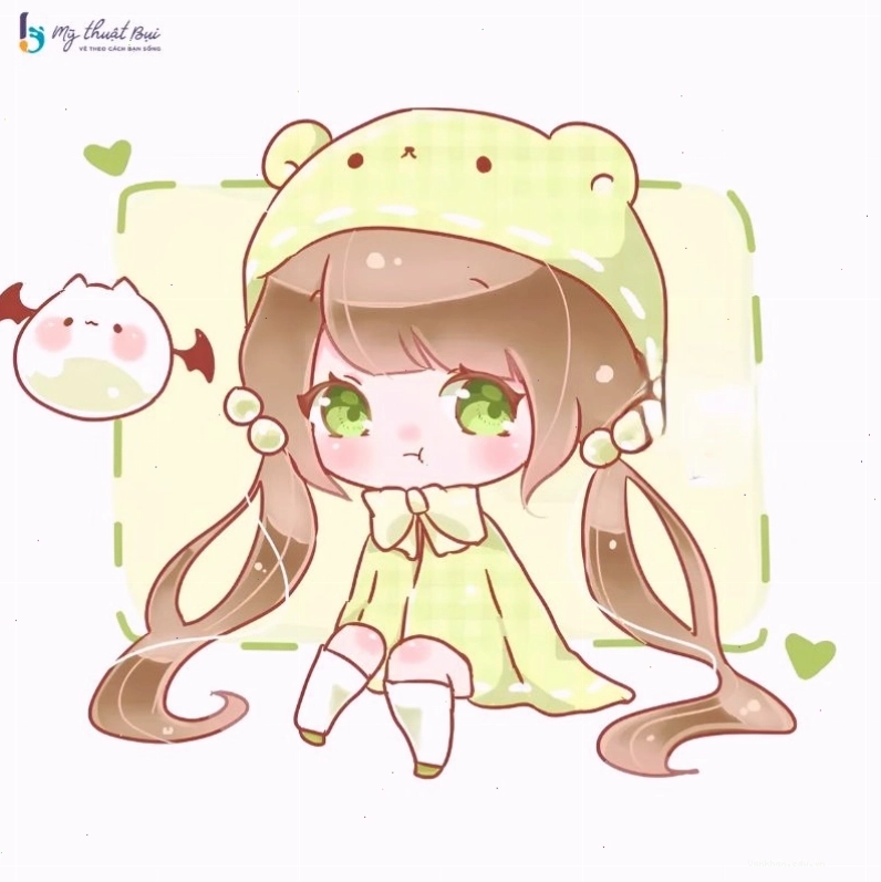Tranh chibi nữ dễ thương với phong cách màu sắc tươi sáng
