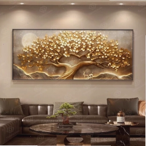 Tranh phong thủy cây lộc vàng mang ý nghĩa chiêu mộ tài lộc sung túc